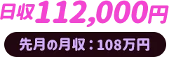 日収112,000円、先月の月収：108万円